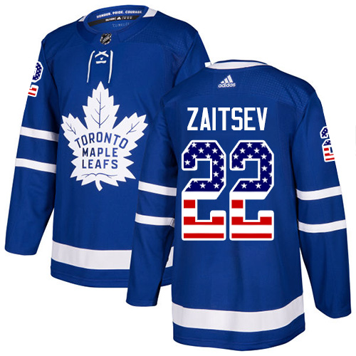 Adidas Maple Leafs #22 Nikita Zaitsev Blue Home Authentic USA Flag Stitched NHL Jersey